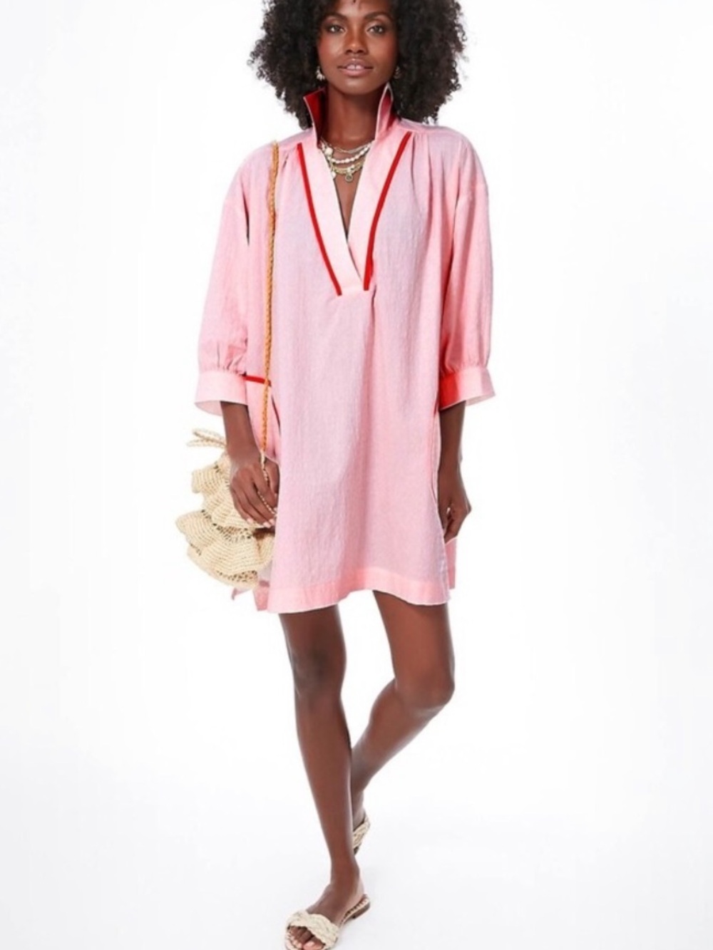 Tuckernuck Pomander Place Pink V-Neck Swim Coverup with Contrast Trim